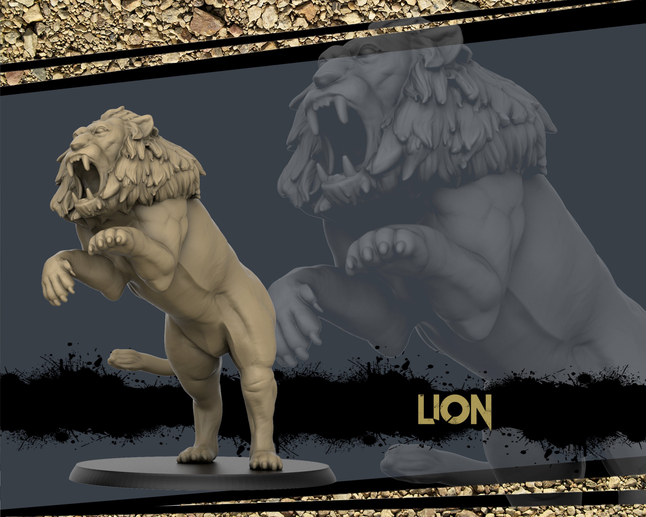 Lion miniature | Lion Arena | Glorious Gladiators | Tabletop RPGs like D&D or Pathfinder