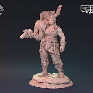 Barbarian and Mage Girl Miniature | Female Berserk Bouncer | for D&D 5e, Pathfinder and other RPG&#39;s | 28 mm | 32 mm | 75 mm