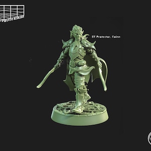 Skyddande Alv Paladin Miniatyr | Trä Alv Swashbuckler Tungt Pansarfigur | 3 Poser | För D&D 5e, Pathfinder och andra RPG | 32mm