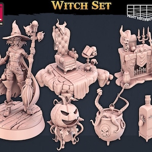 Witch Miniature Set | for D&D, Pathfinder and other RPG's | 32mm | STL miniatures Complete Set