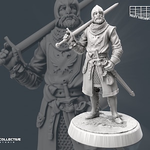 Riddarlig säkerhetsvakt utan hjälm miniatyr | Vaktsvärdskämpe figur | NPC Townsfolk | för D&D 5e, Pathfinder och andra RPG:er | 32 mm | 75 mm Helmet
