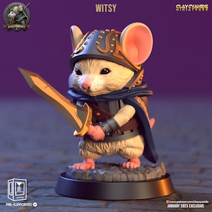 Witsy, the heroic mouse knight miniature | Mice Hero Miniature | for D&D 5e, Pathfinder and other RPG&#39;s | 32mm