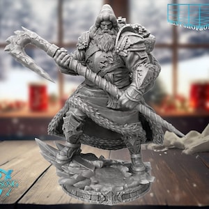 Santa Claus Fighter Miniature | Santa Two Hand Ax Fighter Figure | Xmas Encounters | for D&D 5e, Pathfinder and other RPG's | 32mm | 75mm