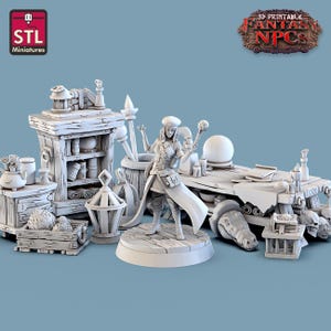 Wizard Equipment Miniature Set | Magic Item Shop Figure Pack | Magical Dungeon Terrain | for RPGs like DnD 5e, Pathfinder and others | 32mm