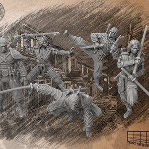 Ninja Special Forces Miniature Set | Bushido Armored Shinobi Miniature Pack | for D&D 5e, Pathfinder and other RPG's | 32mm