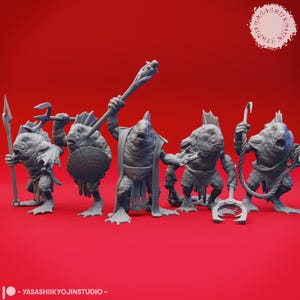Set de miniaturas de criaturas con aspecto de pez | Pack de miniaturas de aberración de peces | Monstruo de la Infraoscuridad | para D&D 5e, Pathfinder y otros juegos de rol | 32 mm | 54 mm