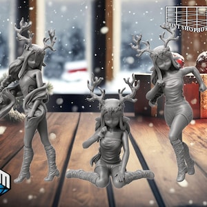 Rendiermeisje miniatuurset | Vrouwelijke druïde kinderfigurenpakket | XMAS Adventure NPC | voor D&D 5e, Pathfinder en andere RPG's | 28 mm
