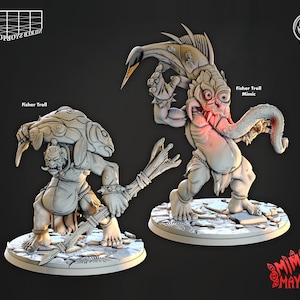 Ogre with Fish Miniature Set | Cursed Fisher Troll Mimic Figure | Tabletop | Terrain | Encounter | Miniature for TTRPGs like D&D or Pathfinder
