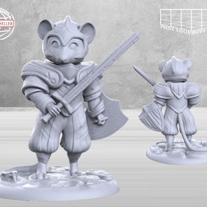 Mouse Knight Miniature | Mouse Knight Figure | Heroic Character | for Tabletop RPGs like D&D, Pathfinder or other | 28mm