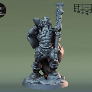 Berserker con corno da guerra in miniatura | Figura di barbari umani | Personaggio eroico | per D&D 5e, Pathfinder e altri giochi di ruolo | 28 mm | 32 mm | 75 mm