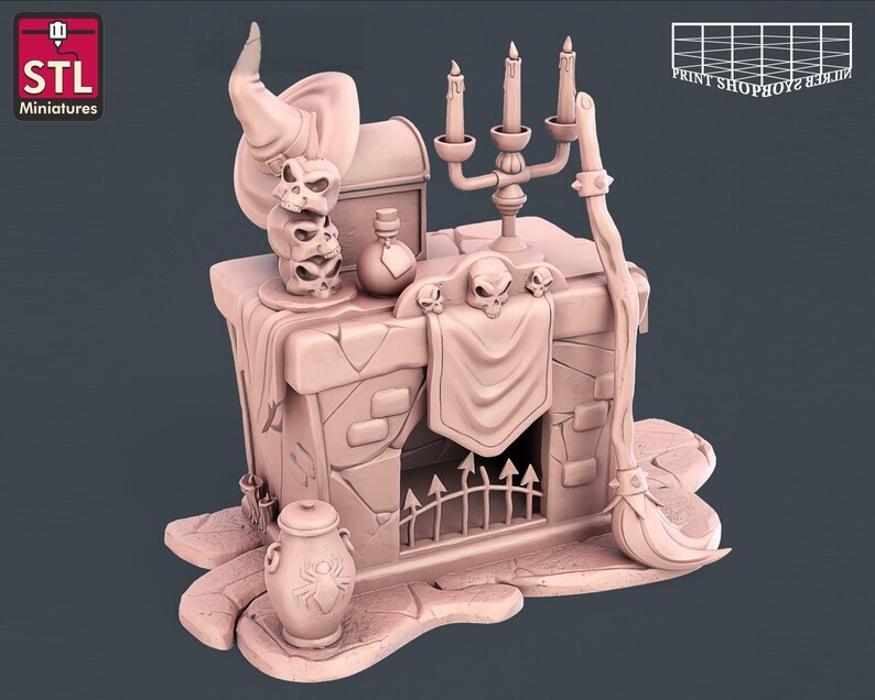 Witch Miniature Set | for D&D, Pathfinder and other RPG's | 32mm | STL miniatures Fireplace