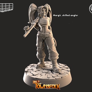 Miniatyr av kvinnlig fiskare med fiskhink | Figur av skicklig kvinnlig fiskare vid flodbanken | NPC:n Stadsbor | för D&D 5e, Pathfinder och andra rollspel | 32 mm