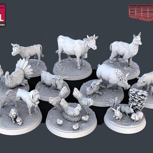 Large Farm Animals Miniature Set | Familiar Farm Animals Figure Pack | Companions | for TTRPGs like D&D 5e and Pathfinder | 32 mm