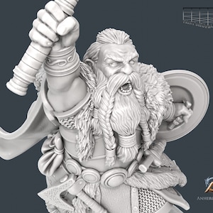 Zwerg Kämpfer mit Hammer Miniatur | Dwarf Thunder Cleric Miniature | for D&D 5e, Pathfinder and other RPG's | 32mm