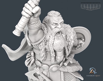 Dwarf Fighter with Hammer Miniature | Dwarf Thunder Cleric Miniature | for D&D 5e, Pathfinder and other RPG&#39;s | 32 mm