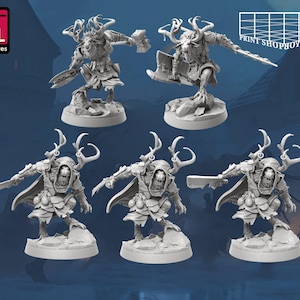 Conjunto de miniaturas bárbaras de renos | Paquete de figuras de Rangifer Warband | Encuentro con la tumba helada | para D&D 5e, Pathfinder y otros juegos de rol | 32mm