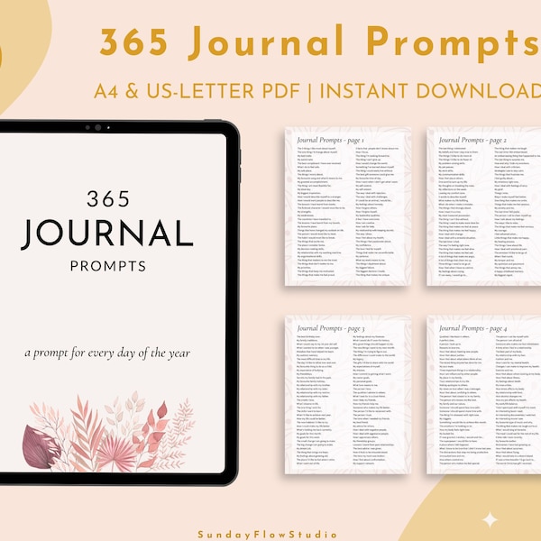 Journal Prompts printable pdf, daily journal questions, self reflection and mindfulness questions