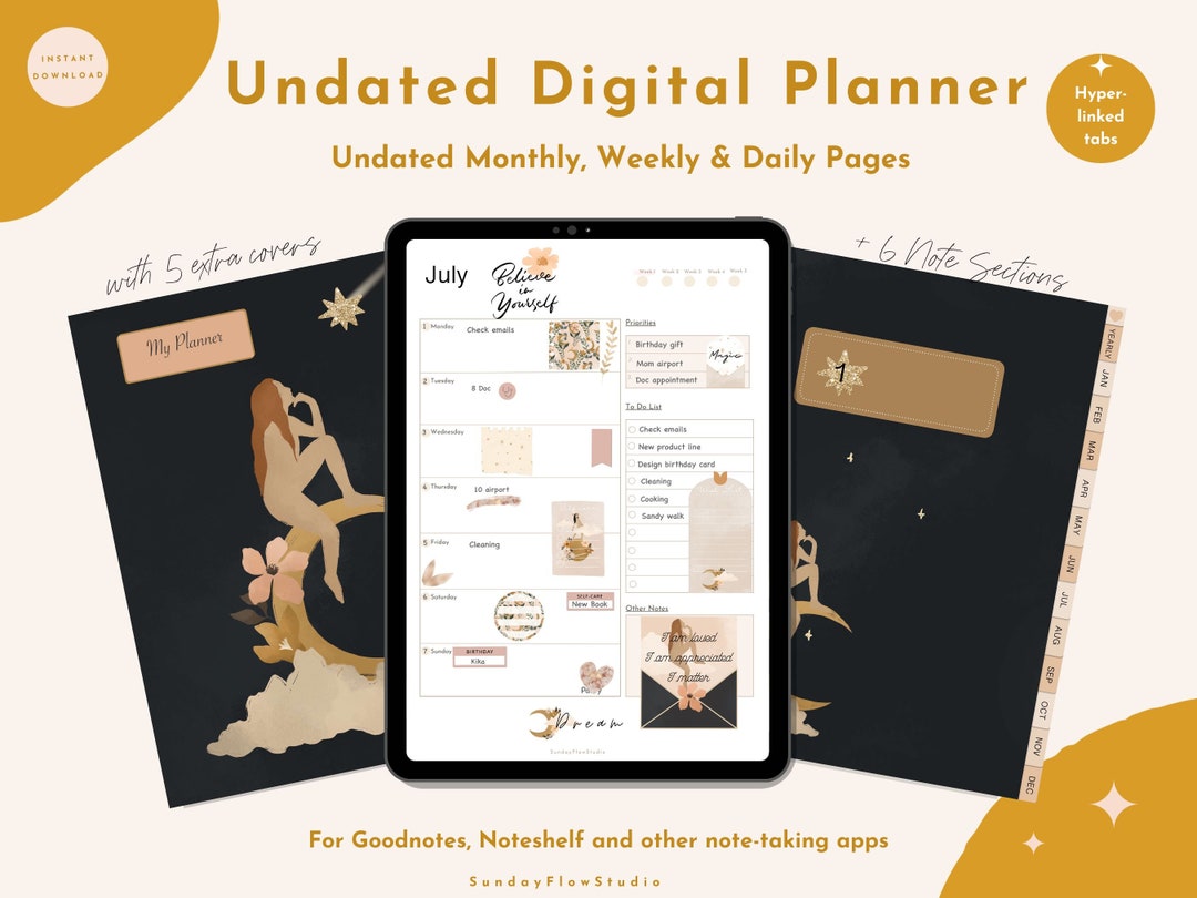 Undated Digital Planner Aesthetic Black Goodnotes Planner - Etsy