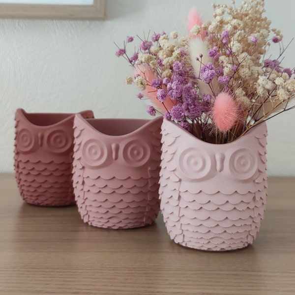 Vase chouette fleurs séchées / chouette