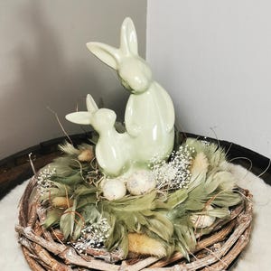 Osterkranz, Osternest  Federkranz Tischkranz 25cm Trockenblumen Osterdeko Osterhase Ostergesteck Frühlingsdeko  haltbar