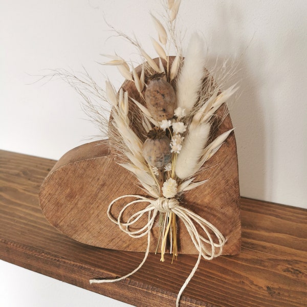 Holzherz mit Trockenblumen, 20cm,  Boho Style, Muttertagsgeschenk Holzdeko, Herzdeko, Herz, Trockenblumenstrauß, Mitbringsel, Geschenk Mutte