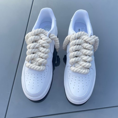 Custom AF1 White Air Force 1s With Chunky Rope Laces - Etsy