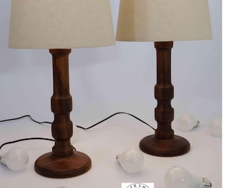 Hand Turned Table Lamp in Walnut Hardwood, 21” Tall, No Shade, Beaded Post, MCM Decor Housewarming Gift