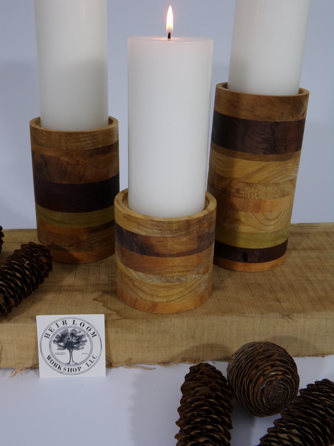 Pillar Candle Holder Set of Three 4 Cylinder Solid Etsy