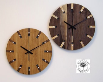 Hardwood Wall Clock, Black Walnut or White Oak, 11.5” Diameter, Silent Quartz Movement, Natural Wood Handmade Home Décor