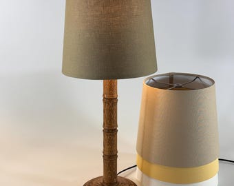 Handmade Oak Table Lamp: Bamboo Style Post, Choice of Linen Shade, 23"Tall