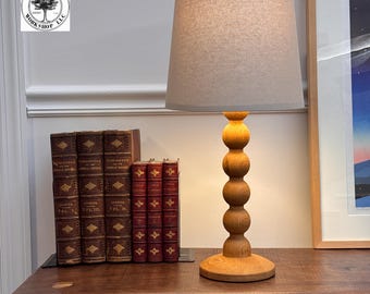 Handmade Oak Desk Lamp: Beaded Post, Empire Shade, 21" Tall