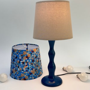 Painted Ash Hardwood Hand Turned Table Lamp, 21” Tall, Royal Blue, Organic Curvy Post, 10&quot; Tapered Lampshade, Modern Home Décor Desk Lamp