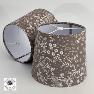 Tapered Lamp Shade, Gray-White Floral Rayon Fabric, Spider Washer Fitting for Harp, 8.5” tall 10” wide, Modern Home Décor, Empire Pembroke