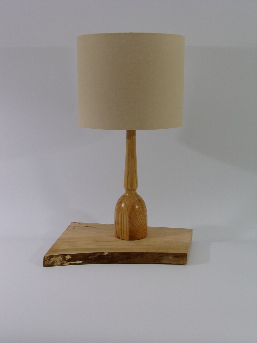 Oak Wood Turned Table Lamp With Choice of Linen Drum Shade Etsy