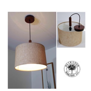 Drum Shade Pendant Light, 14” Wide, Adjst. Height - Premium Fabric Modern Chandelier – Hardwired, Canopy Ceiling Hardware Incl., 150 watt