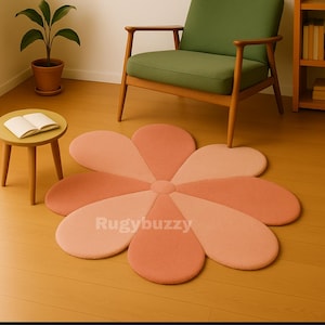 Cute Daisy Flower Rug – Soft Petal Shaped Floor Mat, Aesthetic Floral Carpet for Living Room, Kids Room, Nursery Decor.