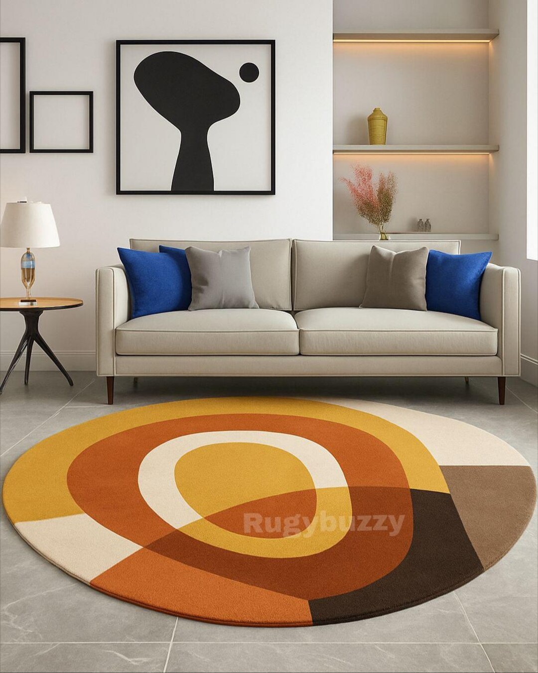 Retro Sunburst Geometric Rug – Modern Mid-century Style, Warm Earthy ...