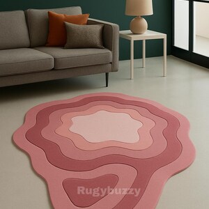 Pink Abstract Layered Rug – Modern Irregular Shaped Area Rug in Shades of Rose & Blush | Soft Contemporary Statement Carpet for Living Room