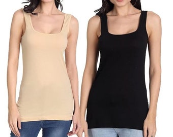 Black and Beige Color Women's Regular Fit Sleeveless Cotton Short Camisole Slip Spaghetti Combo Pack of 2