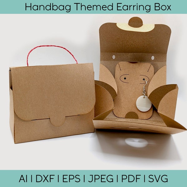 Handbag style earring display box template // Party Favours// Digital File SVG // Cricut, Glowforge, Beamo