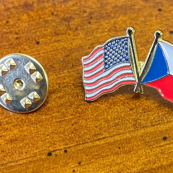 USA & Czech Republic flag  friendship flag pin hand stamped and baked finished cloisonné pin