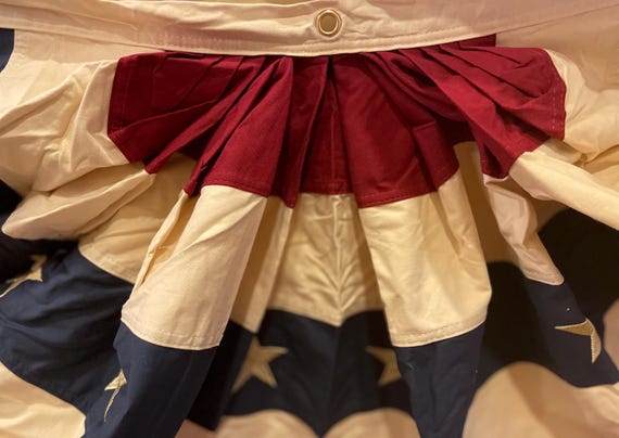 Tea Stained USA Flag Bunting: Embroidered Heavy Cotton, Brass Grommets read descriptions below