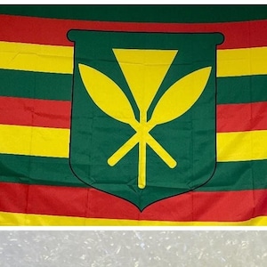 Kanaka Maoli flag of Hawaii 3x5ft and 5x8ft brass grommets  nylon polyester fabric and USA Kanaka lapel pin zinc alloy and Kanaka embroiderd