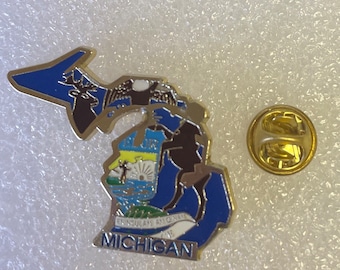 Michigan State Map lapel pin hand stamped and baked finished cloisonné pin