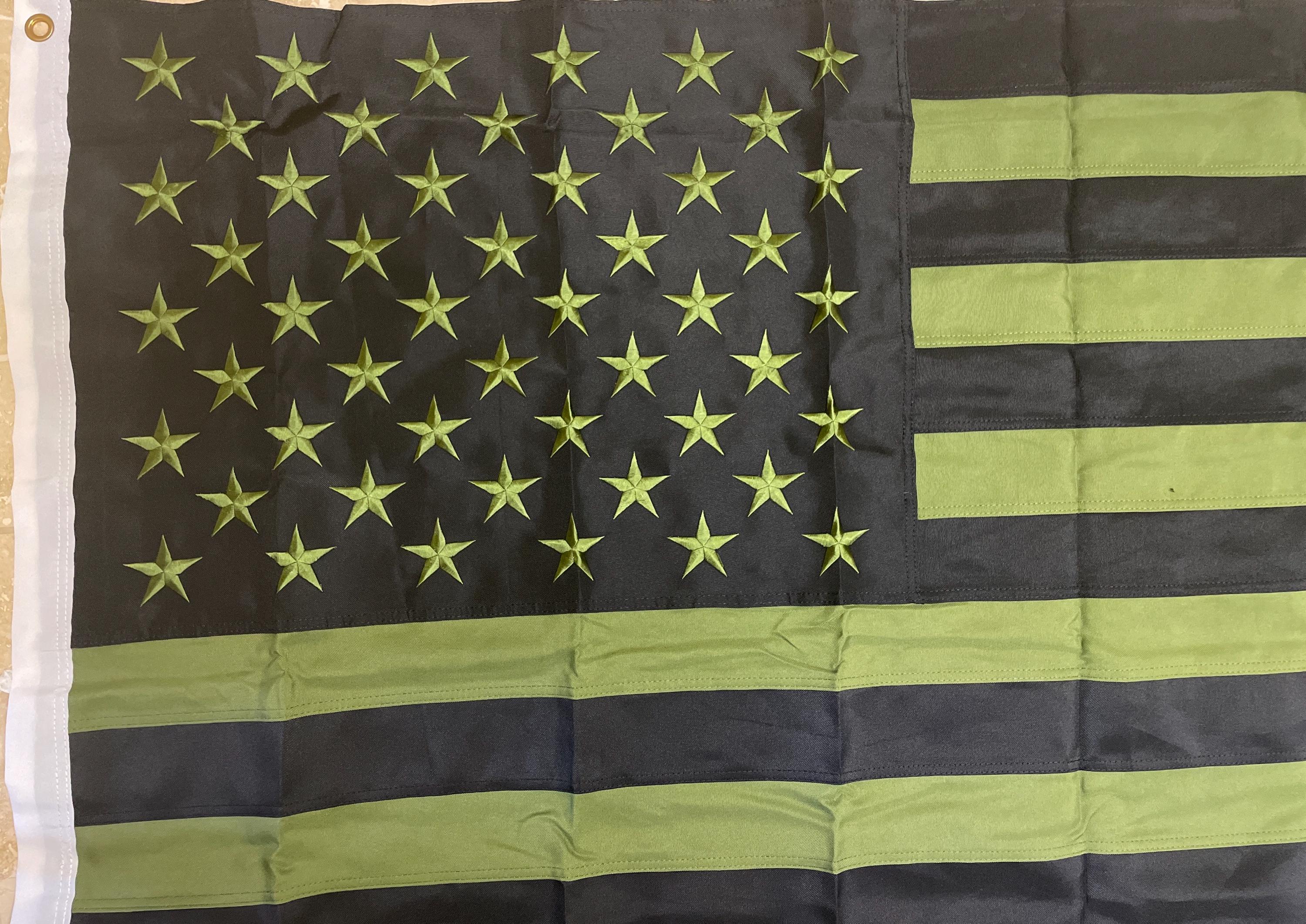 USA army Olive green sewn stars embroidered synthetic cotton with brass and grommets 3x5ft