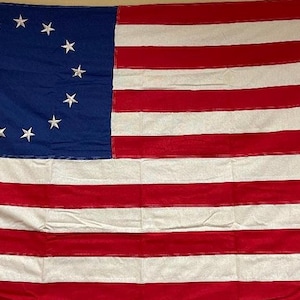 Betsy Ross Flag: Tea Stained Cotton, Sewn & Embroidered (3x5ft or 2x3ft)
