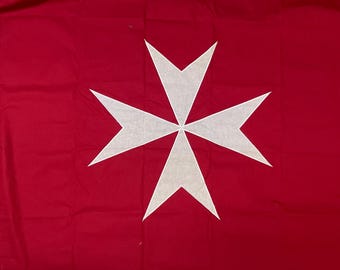 Bandera de la Cruz de Malta, Caballeros Hospitalarios de San Juan, algodón cosido (3 x 5 pies), ojales de latón auténtico.