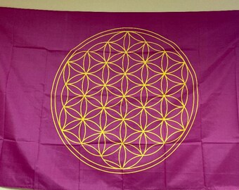 Flowers of Life Magenta Flag: 3x5ft Oxford Polyester with Grommets