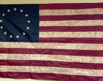 Betsy Ross  Tea stained  3x5ft 13 stars Sewn Embroidered 420D  Premium Nylon Sewn with real  brass  and grommets