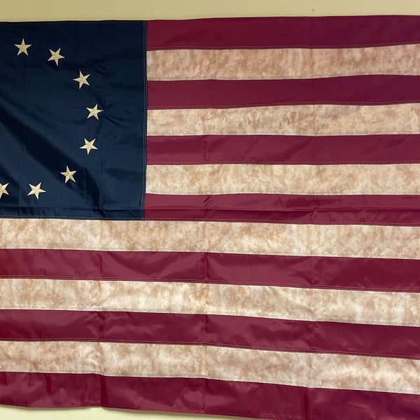 Betsy Ross  Tea stained  3x5ft 13 stars Sewn Embroidered 420D  Premium Nylon Sewn with real  brass  and grommets